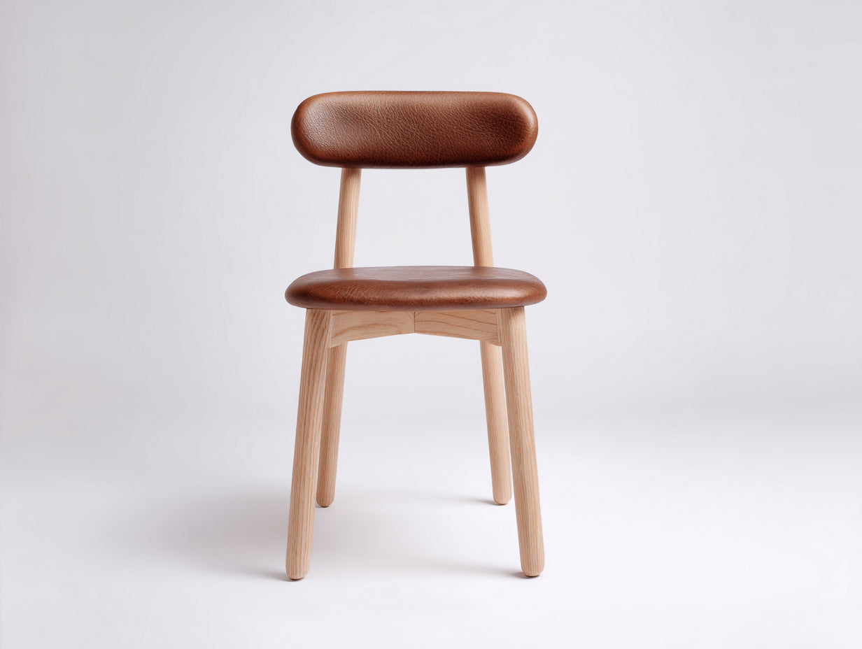 Esszimmerstühle Polsterstuhl Kunstleder und Holz 50x50x78 cm - Braun-Naturholz - kompakter Stuhl mit gepolsterter Rückenrolle