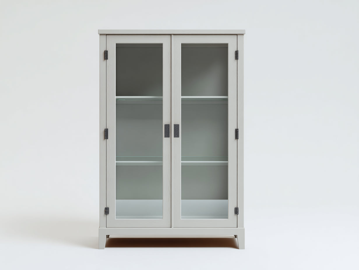 Vitrinen aus Holzwerkstoff mit 2 Glastüren 96x40x170 cm - Weiß - Geradliniges Design