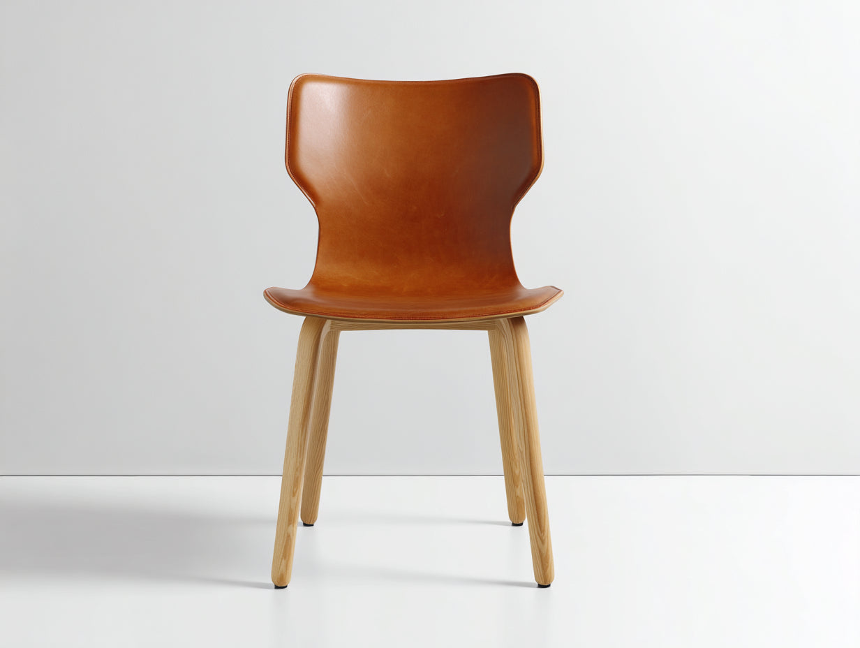 Esszimmerstühle mit Bezug in Lederoptik und Holzgestell 49 x 55 x 82 cm - Cognacbraun und Natur - Ergonomische Form ohne Armlehnen
