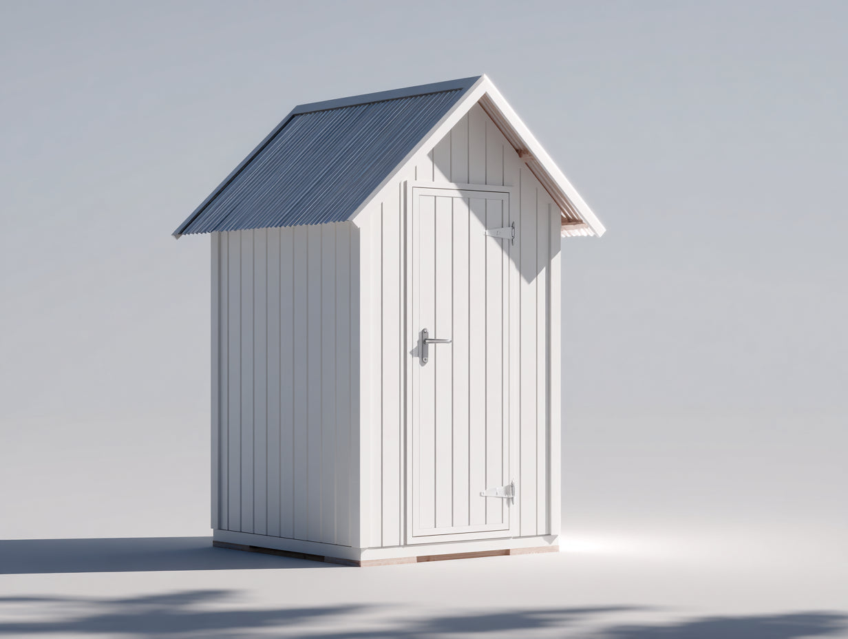 Gartenhäuser aus Holz mit Metalldach 130 x 100 x 210 cm - Weiß und Anthrazit - Kompaktes Gerätehaus mit Einzeltür