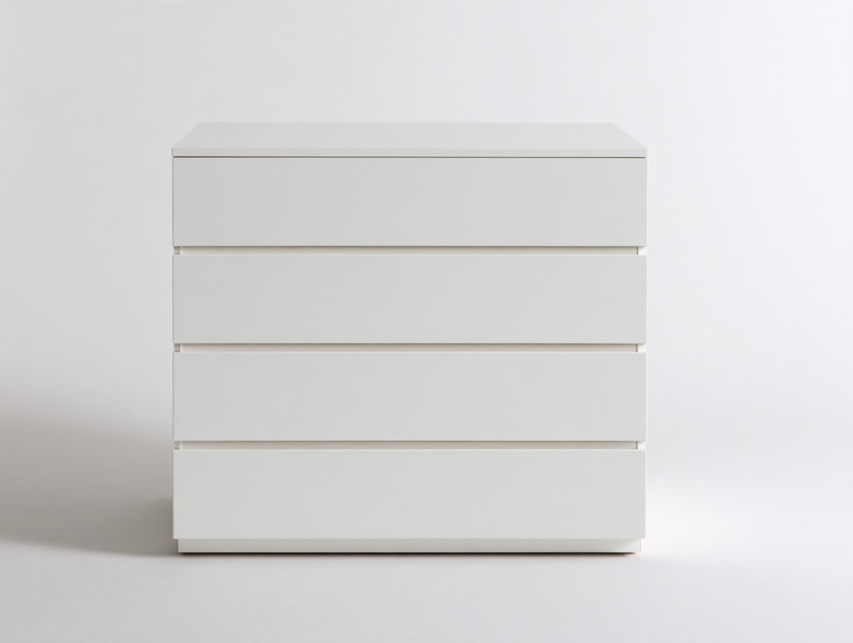 Kommode mit Schubladen 90 x 42 x 90 cm - Weiß - Grifflose 4-Schubladen-Kommode im minimalistischen Design für Schlafzimmer Flur und Wohnbereich