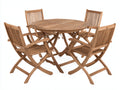 Garten Essgarnituren aus Holz - Rundtisch 110 x 110 x 75 cm mit 4 Klappstühlen - Naturbraun - Klappbares Lattendesign für Garten und Terrasse