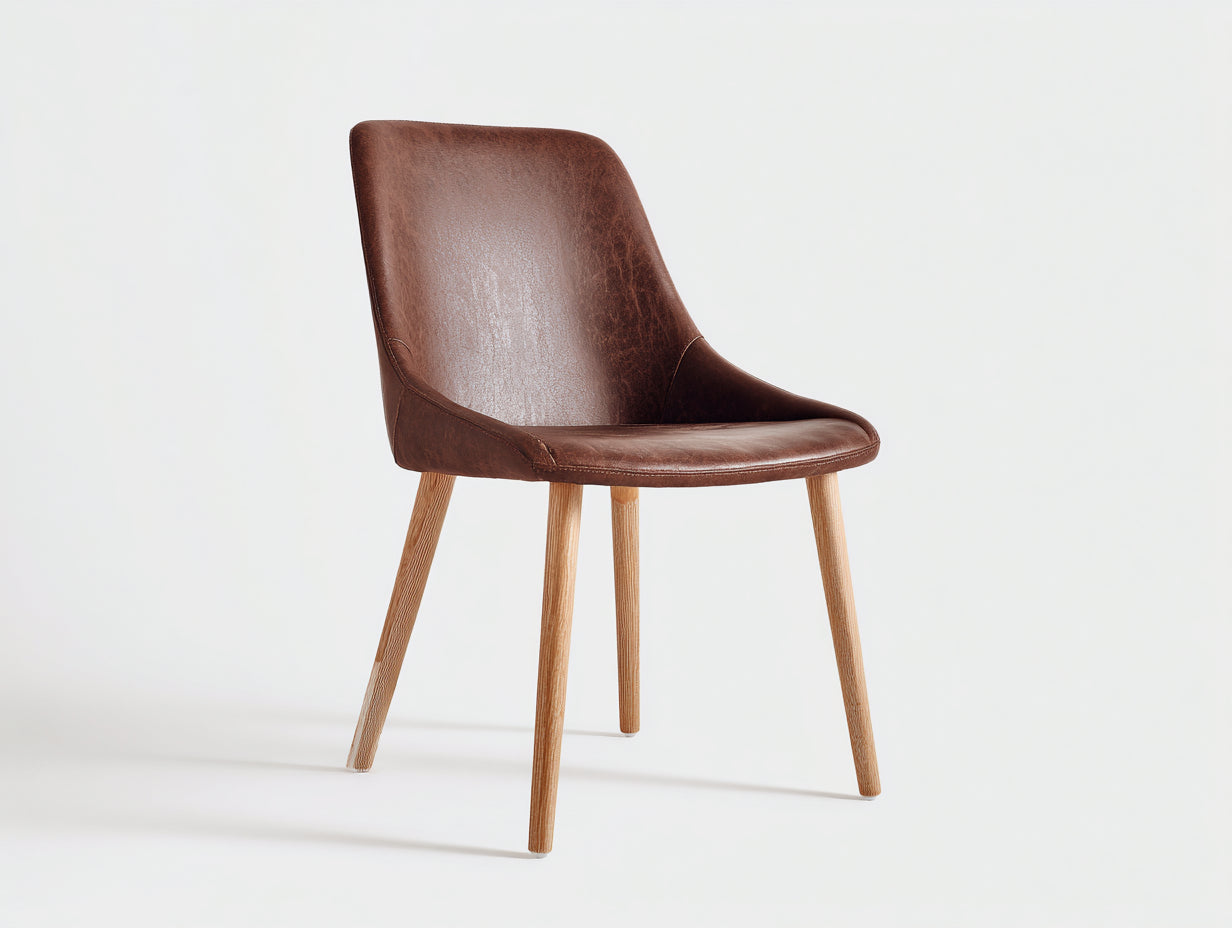 Esszimmerstühle mit Bezug in Lederoptik 52x58x86 cm - Dunkelbraun Natur - Gepolsterte Sitzschale mit Holzbeinen