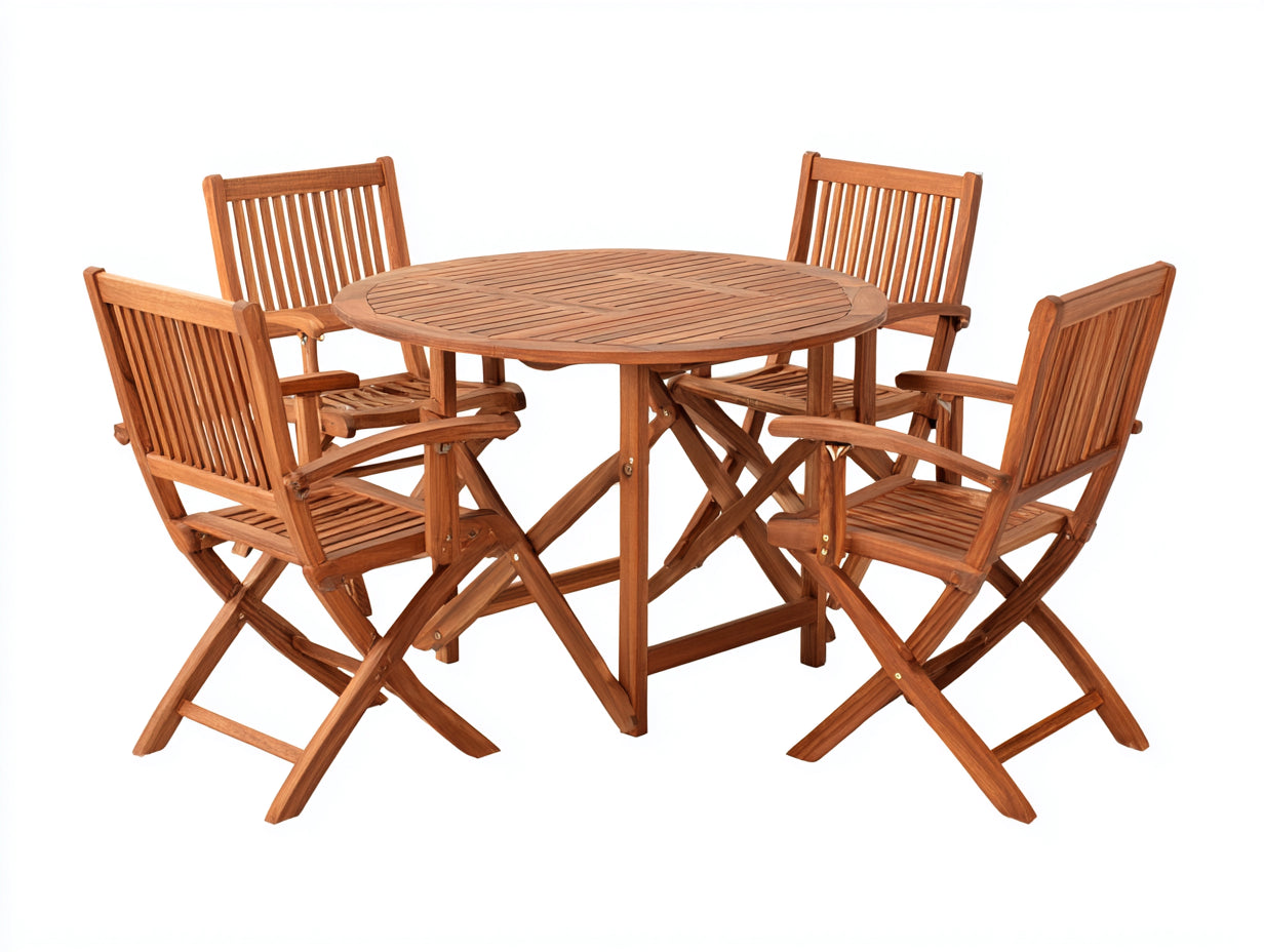 Garten Essgarnituren aus Massivholz mit 4 Klappstühlen 110x110x74 cm - Braun - Runde 5-teilige Sitzgruppe