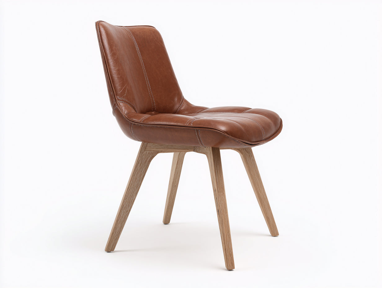 Esszimmerstühle mit gepolstertem Bezug in Lederoptik 56x61x88 cm - Cognacbraun Natur - Ergonomische Sitzschale mit Holzbeinen
