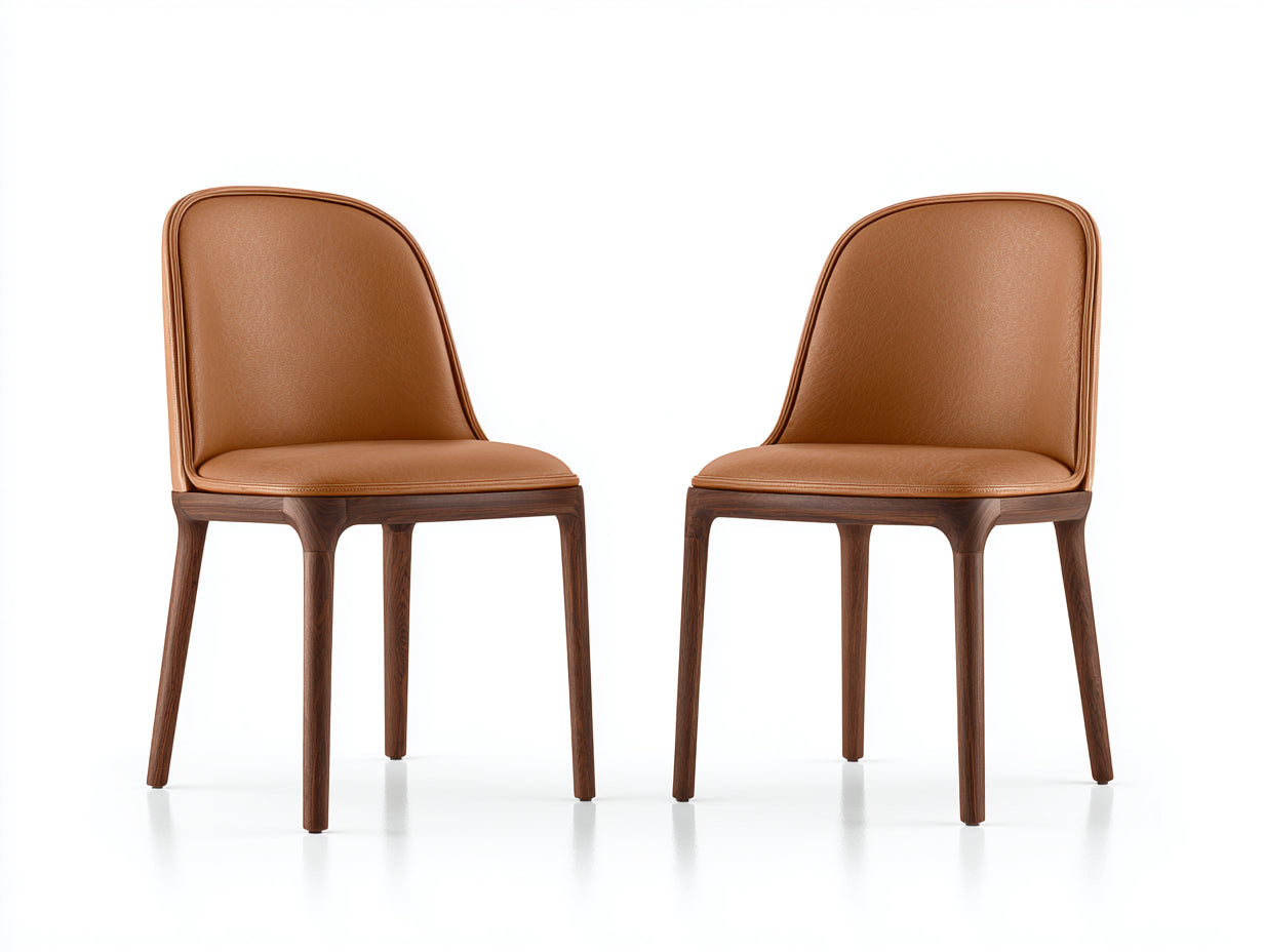 Esszimmerstühle 2er-Set mit Bezug in Lederoptik 50 x 58 x 86 cm - Cognacbraun und Dunkelbraun - Gepolsterte Hochlehner mit Holzgestell für Esszimmer und Küche