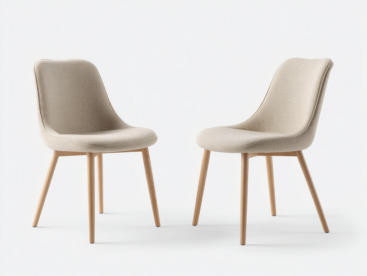 Esszimmerstühle im 2er Set mit Strukturstoff und Holzbeinen - 52 x 58 x 84 cm - Creme und Natur - Gepolstertes Schalendesign